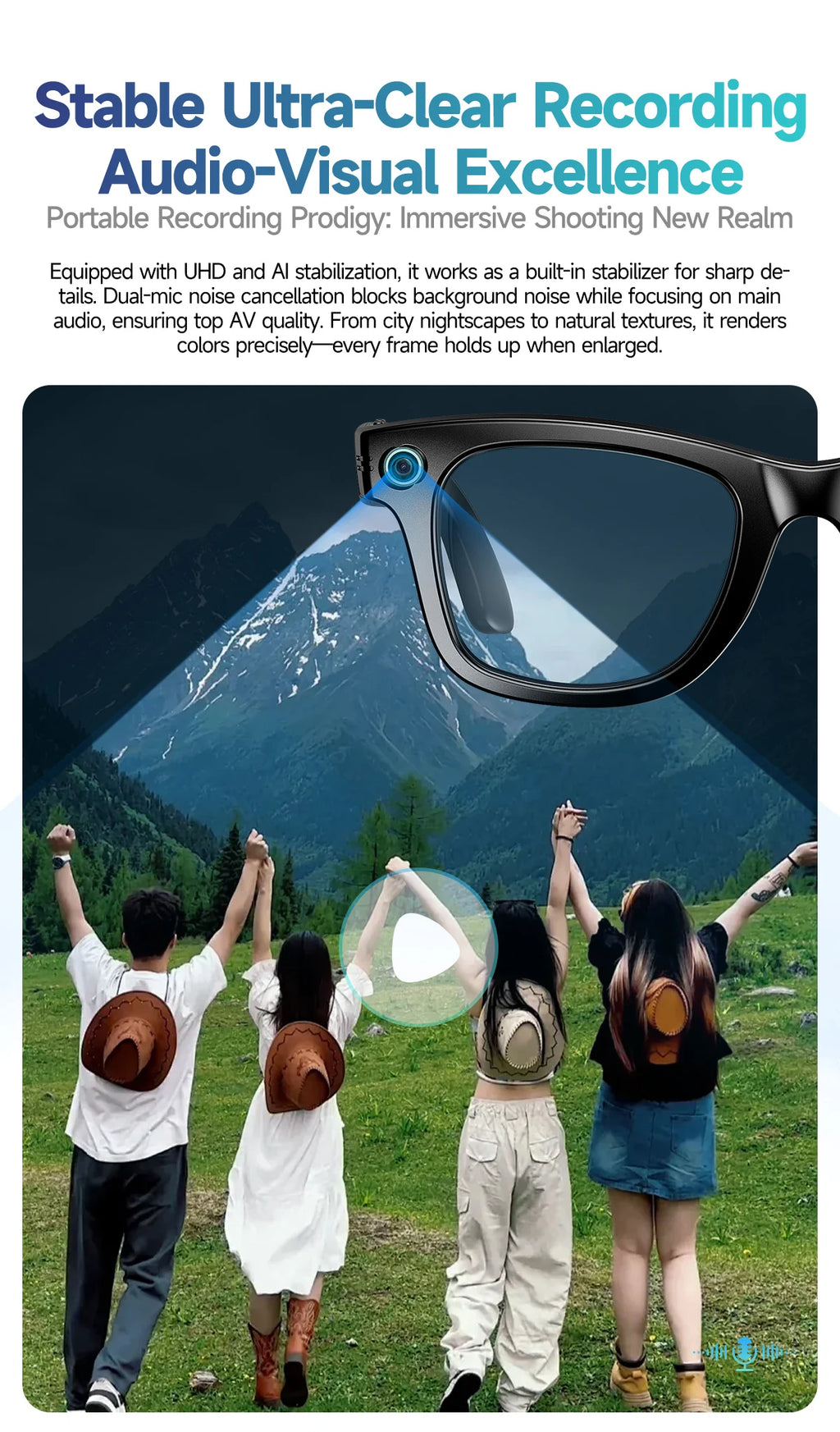 All-in-One Smart Glasses: Camera, Music, AI & Translation