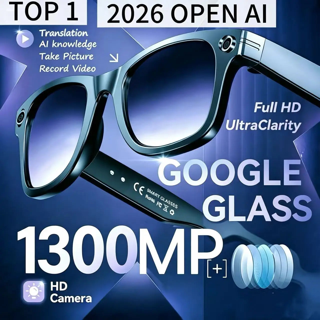 All-in-One Smart Glasses: Camera, Music, AI & Translation