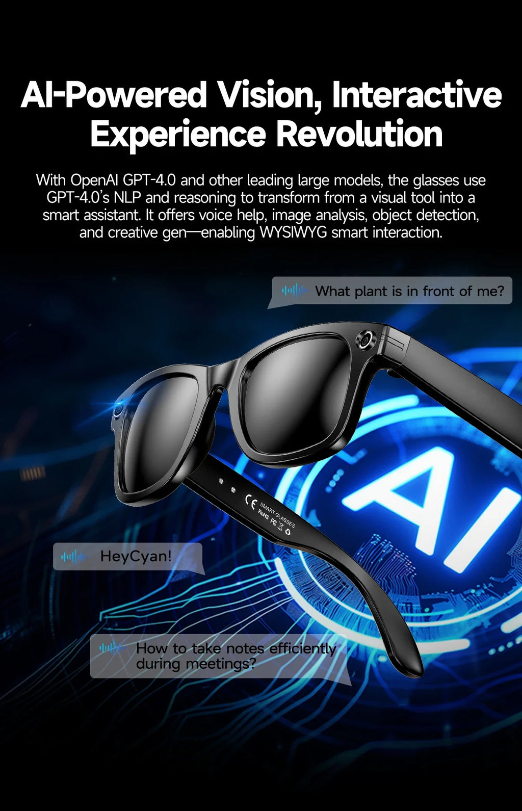 All-in-One Smart Glasses: Camera, Music, AI & Translation