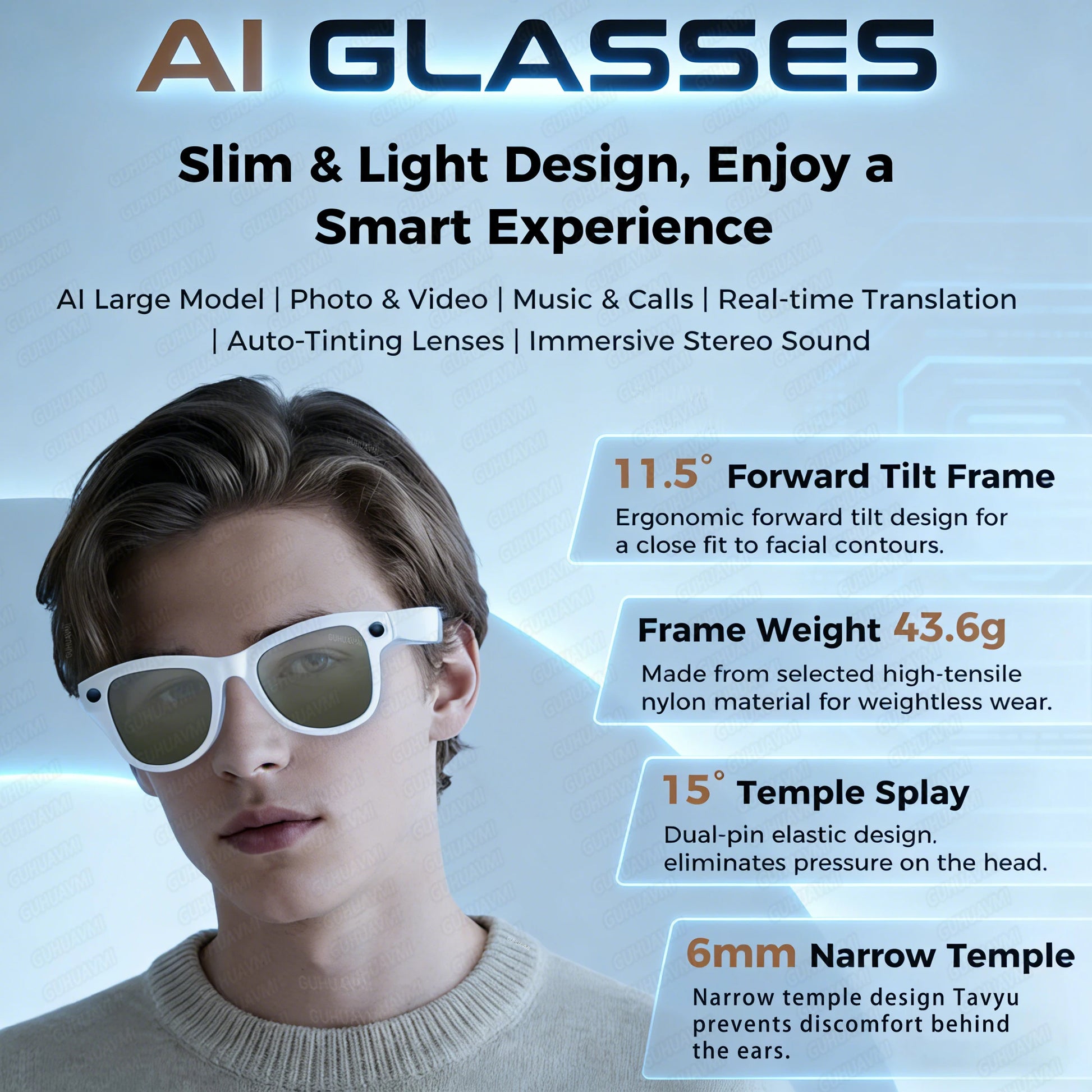 GUHUAVMI M02 AI Smart Glasses – Dual Lens, Bluetooth, AR & Voice Assistant