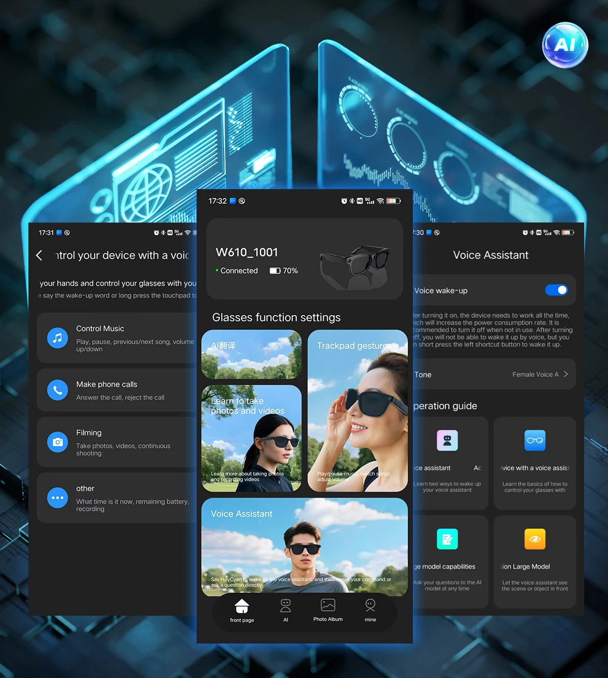 All-in-One Smart Glasses: Camera, Music, AI & Translation