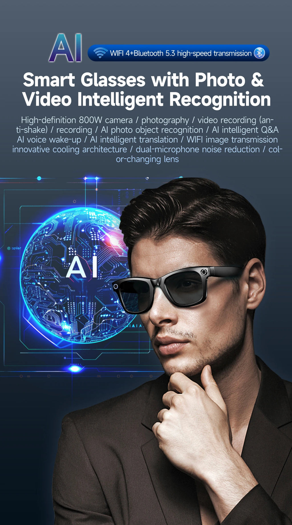 All-in-One Smart Glasses: Camera, Music, AI & Translation
