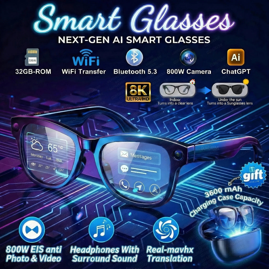 GUHUAVMI M02 AI Smart Glasses – Dual Lens, Bluetooth, AR & Voice Assistant