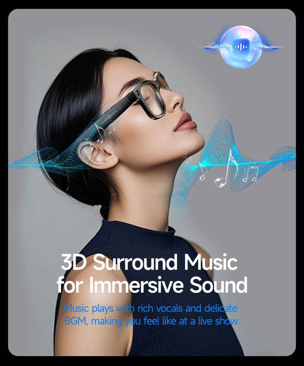 All-in-One Smart Glasses: Camera, Music, AI & Translation