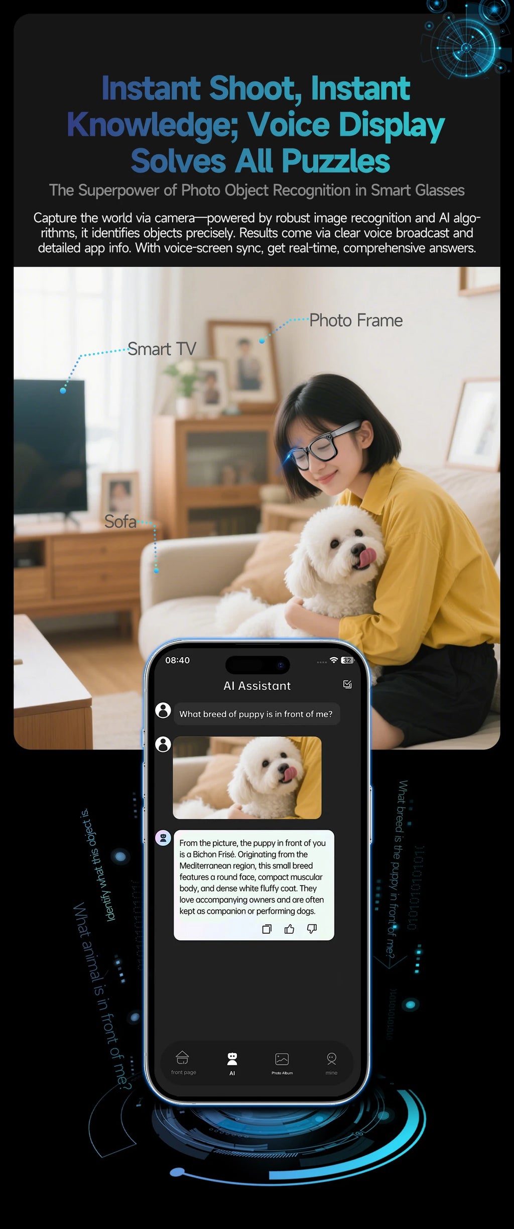 All-in-One Smart Glasses: Camera, Music, AI & Translation
