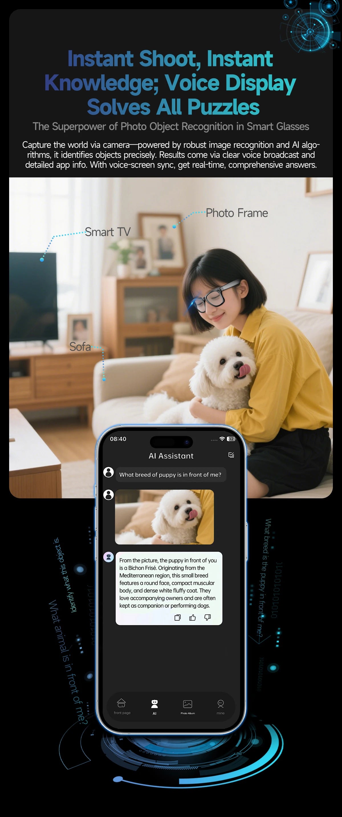 All-in-One Smart Glasses: Camera, Music, AI & Translation