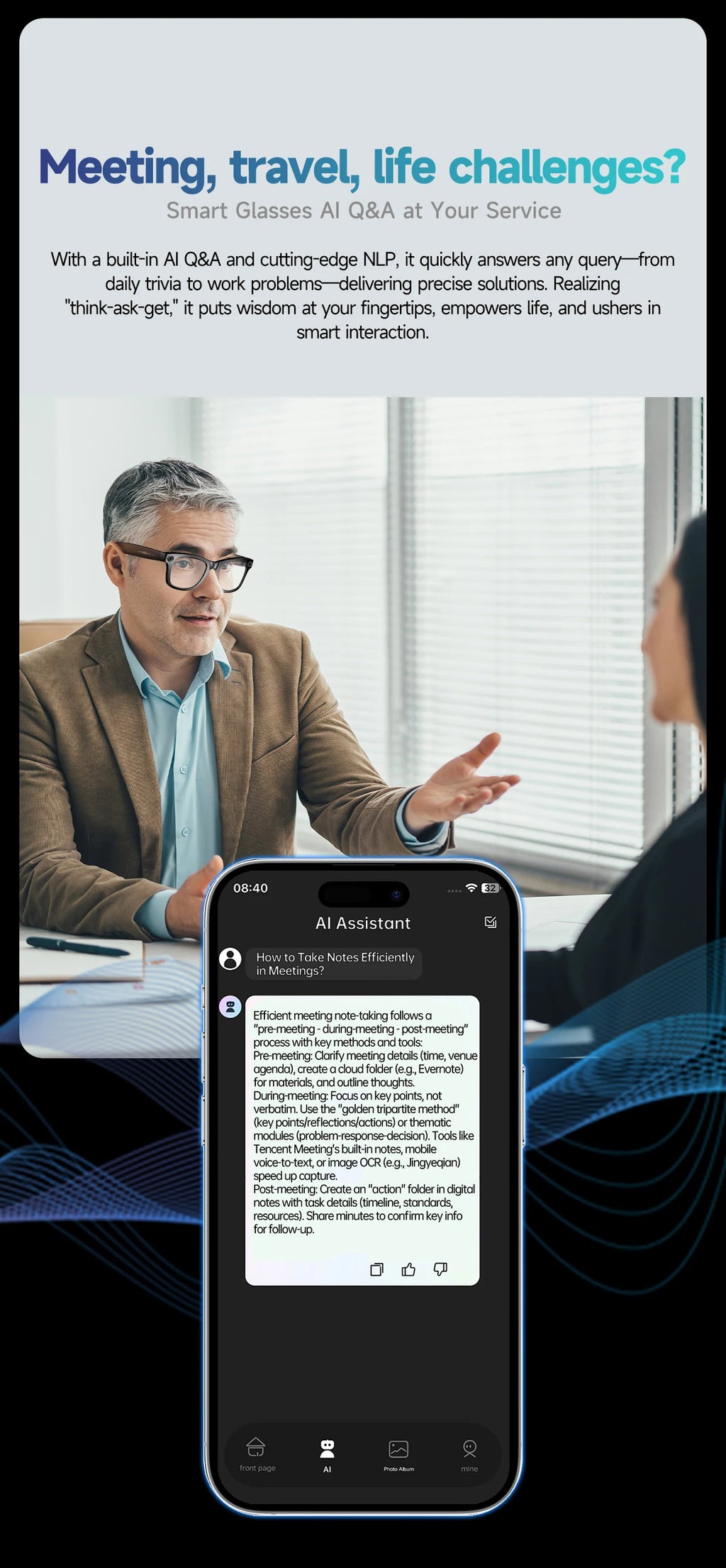 All-in-One Smart Glasses: Camera, Music, AI & Translation